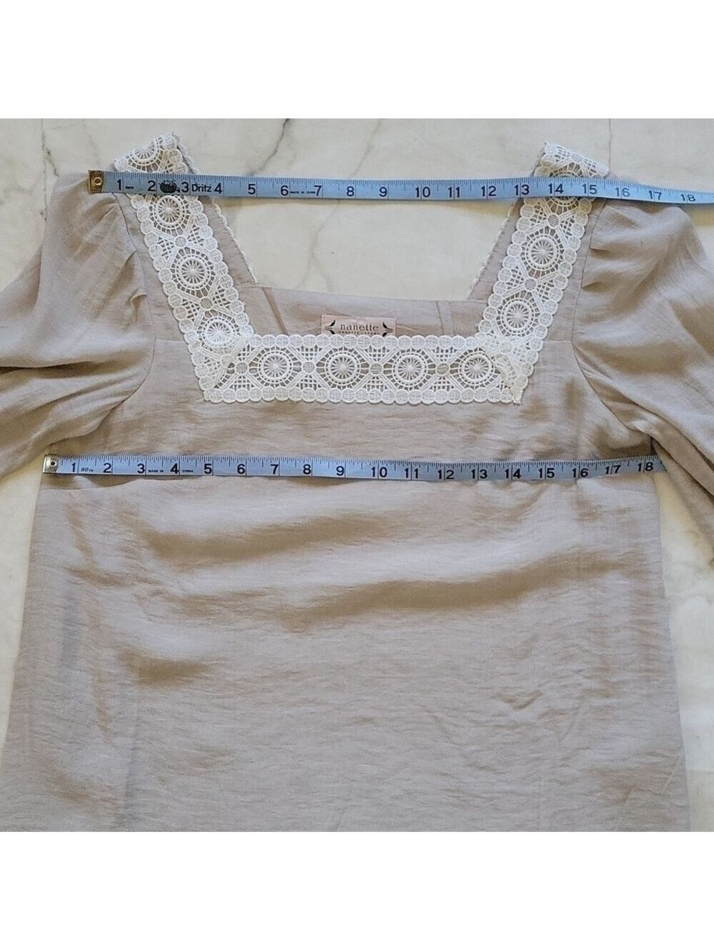 Nanette Lepore Lace Trim Square Neck 3/4 Sleeve Blouse - Picture 9 of 12